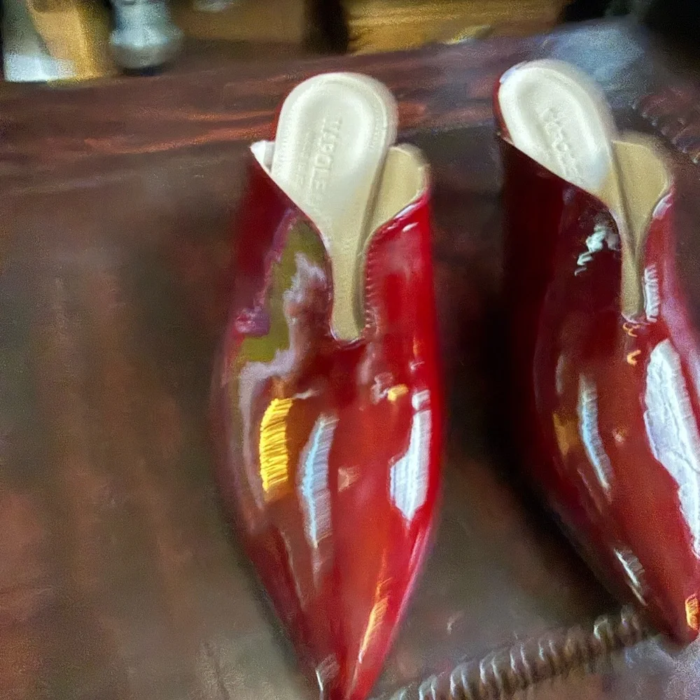 Napoleoni Red Patent Leather Mules Pointed Toe Kitten Heel Size 39 Made in Italy - Picture 13 of 14
